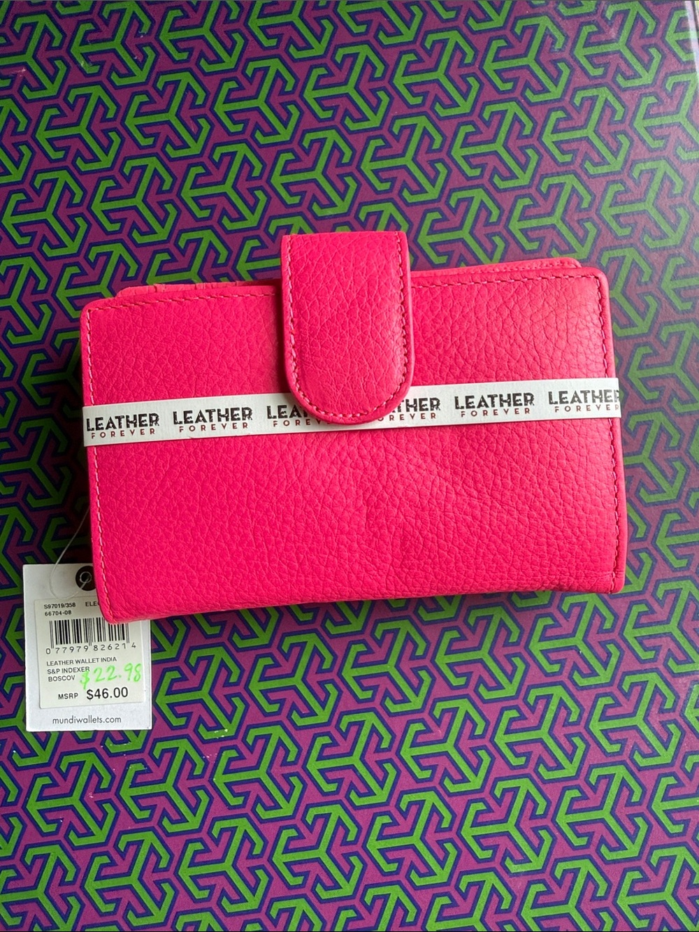 mundi Bright Hot Pink Pebbled Leather Wallet